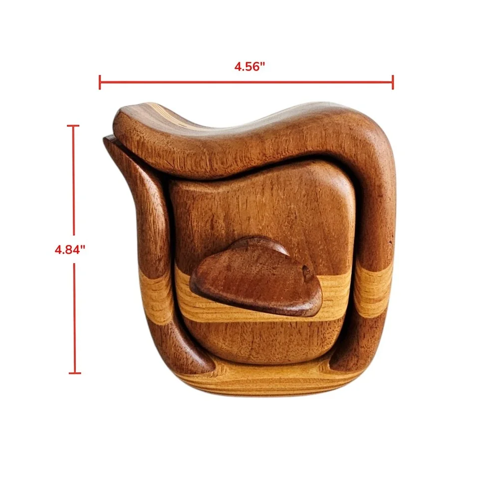 Vintage 3-Piece Bandsaw Handmade Multi-Wood Jewelry Trinket Box With Screw